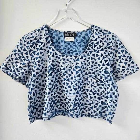 Mary Meyer Batik Block Print Short Sleeve Crop Top Womens Medium EUC India - Picture 1 of 7